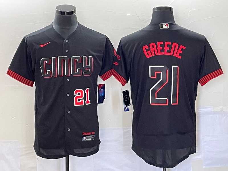 Men%27s Cincinnati Reds #21 Hunter Greene Number Black 2023 City Connect Flex Base Stitched Jersey->cincinnati reds->MLB Jersey